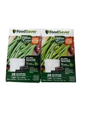 NEW Foodsaver Pre-Cut Vacuum Seal Bags, 1 Pint, 6" x 9.5" 28 Bags 2 Boxes NIB